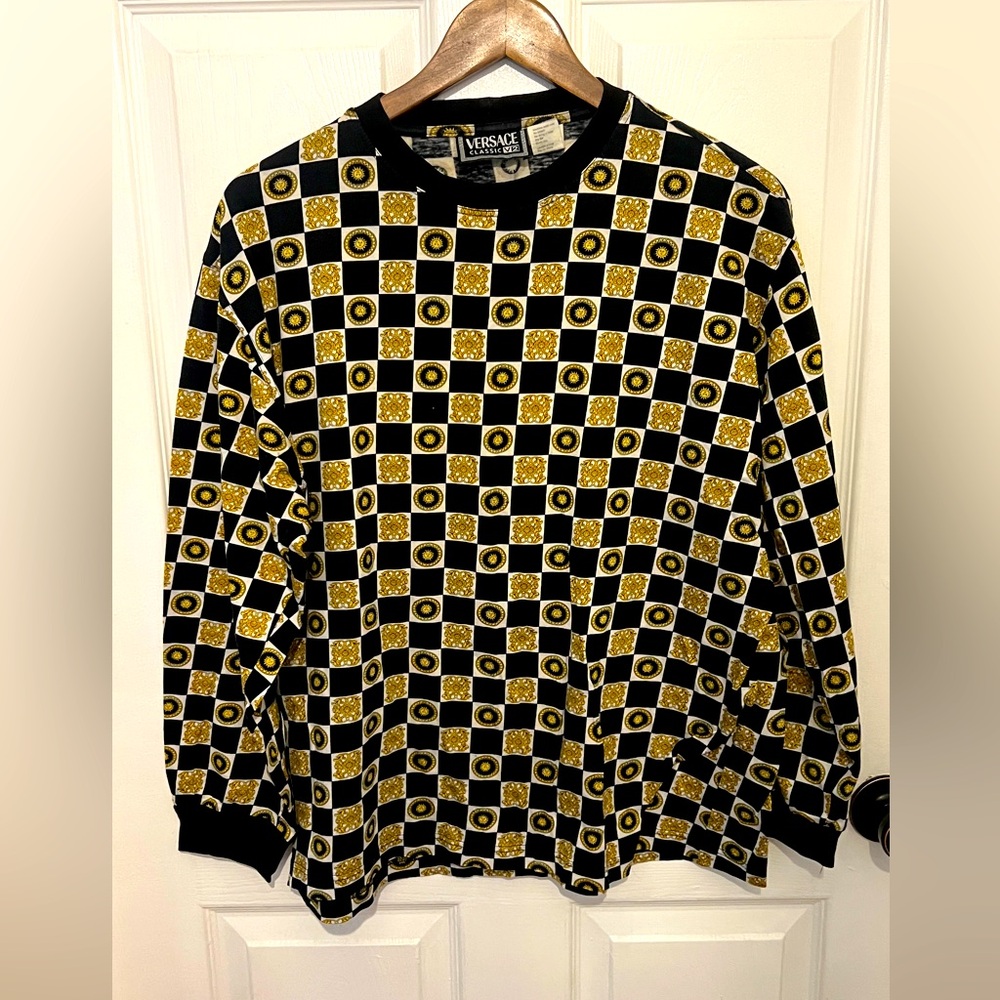 VERSACE Classic V2 Women's Barocco & Sun Pattern Long Sleeve Crewneck Top Size L